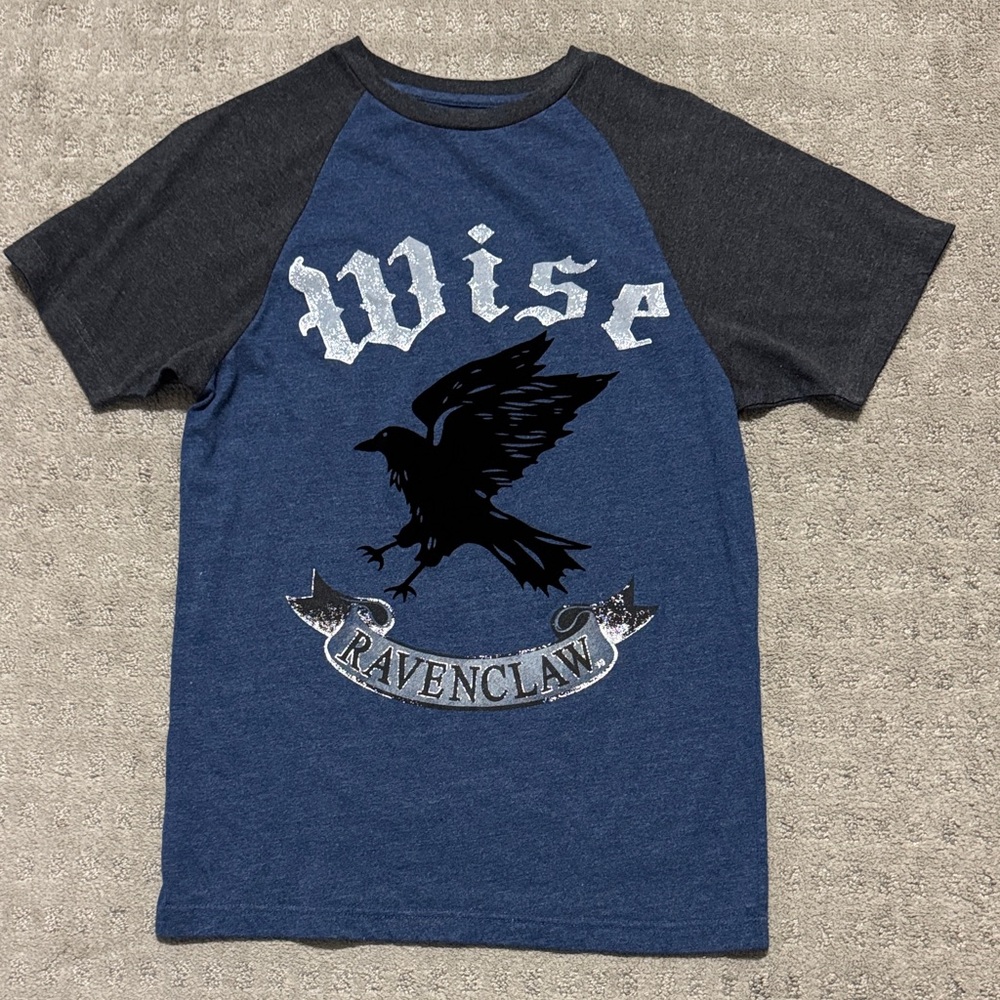 HARRY POTTER Wise Ravenclaw Graphic Raglan Tee - Blue and Charcoal